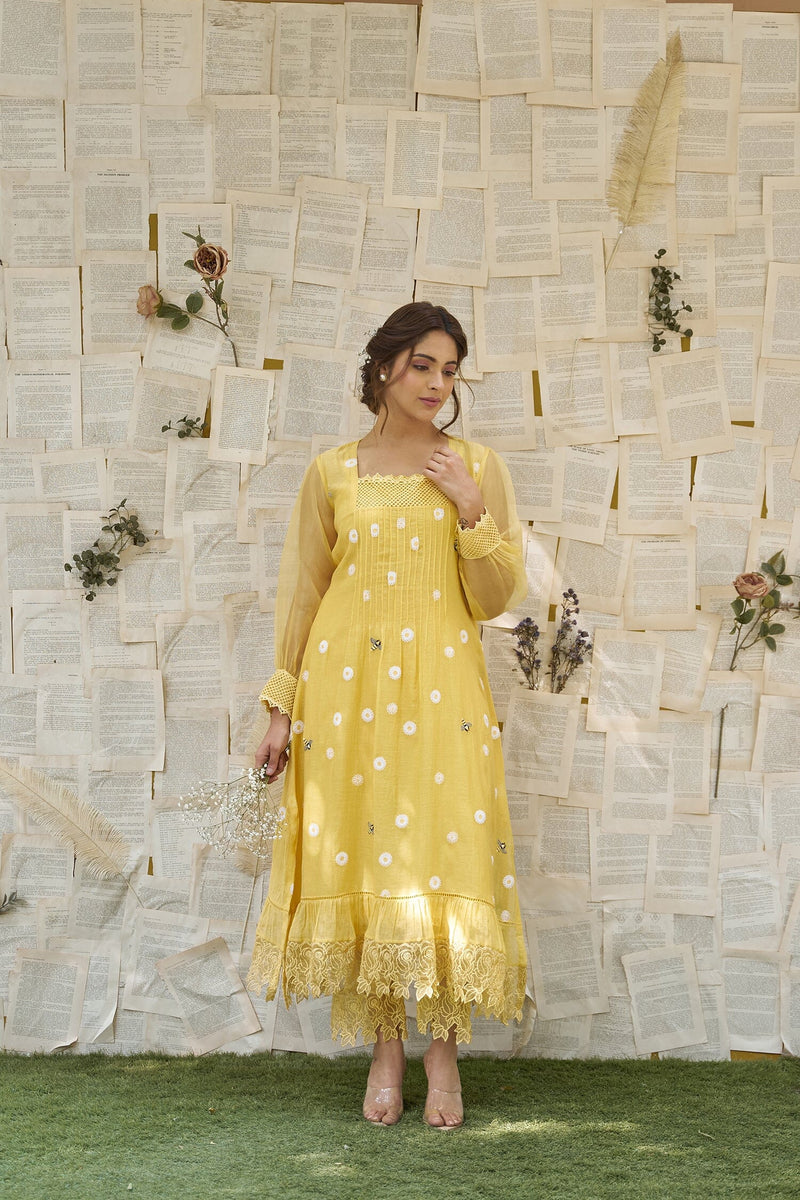 THE YELLOW LOVE LETTER - SET OF 2 ( kurta with pants) Naaz By Noor 