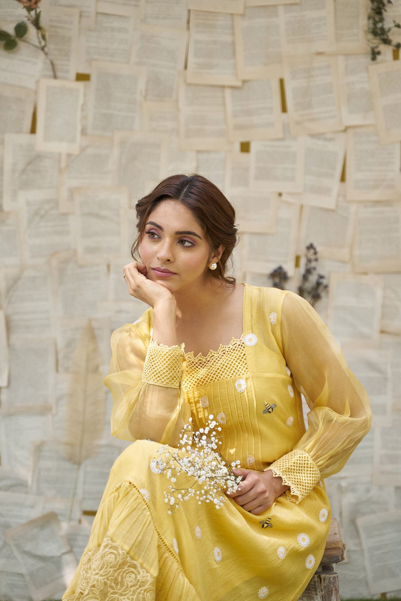 THE YELLOW LOVE LETTER - SET OF 2 ( kurta with pants) Naaz By Noor 