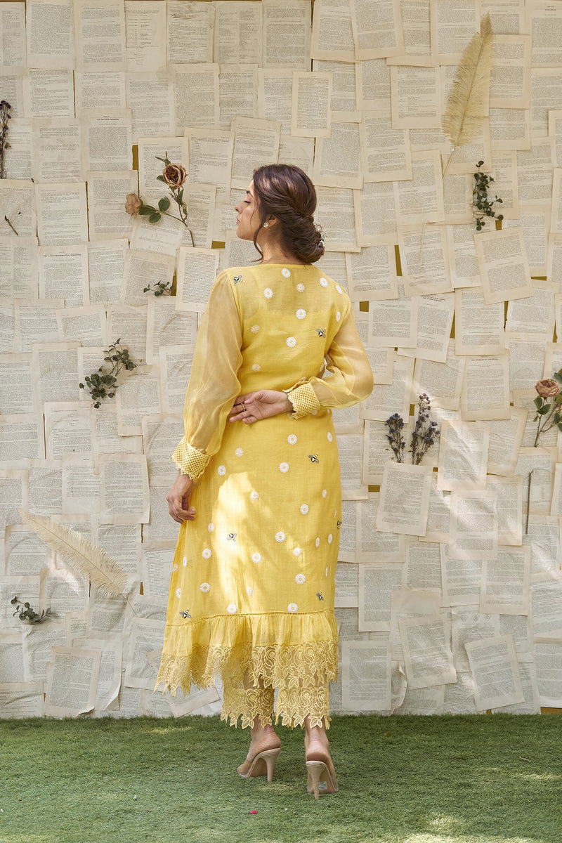 THE YELLOW LOVE LETTER - SET OF 2 ( kurta with pants) Naaz By Noor 