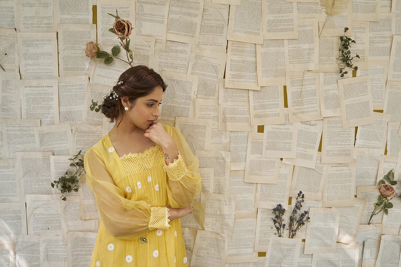 THE YELLOW LOVE LETTER - SET OF 2 ( kurta with pants) Naaz By Noor 