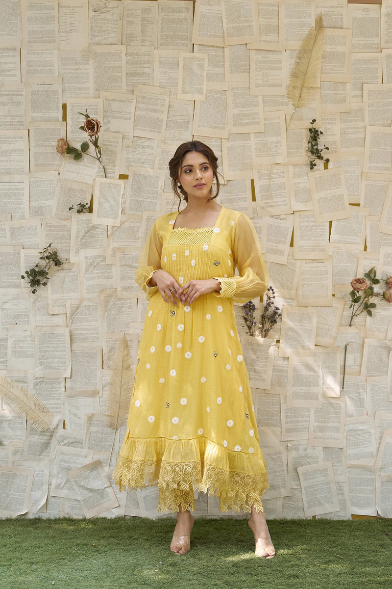 THE YELLOW LOVE LETTER - SET OF 2 ( kurta with pants) Naaz By Noor 