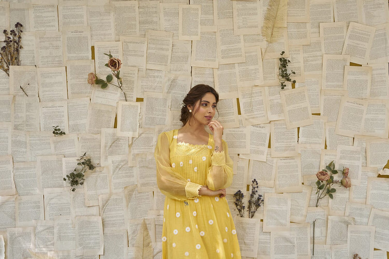 THE YELLOW LOVE LETTER - SET OF 2 ( kurta with pants) Naaz By Noor 