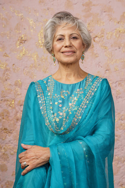 Turquoise Kurta With Sharara And Dupatta - Naaz By Noor