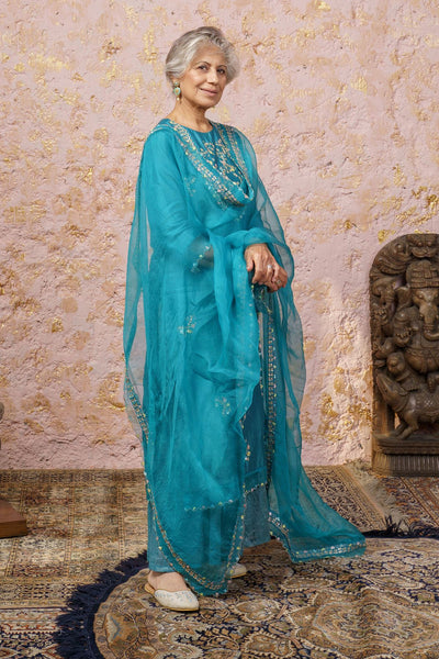 Turquoise Kurta With Sharara And Dupatta - Naaz By Noor