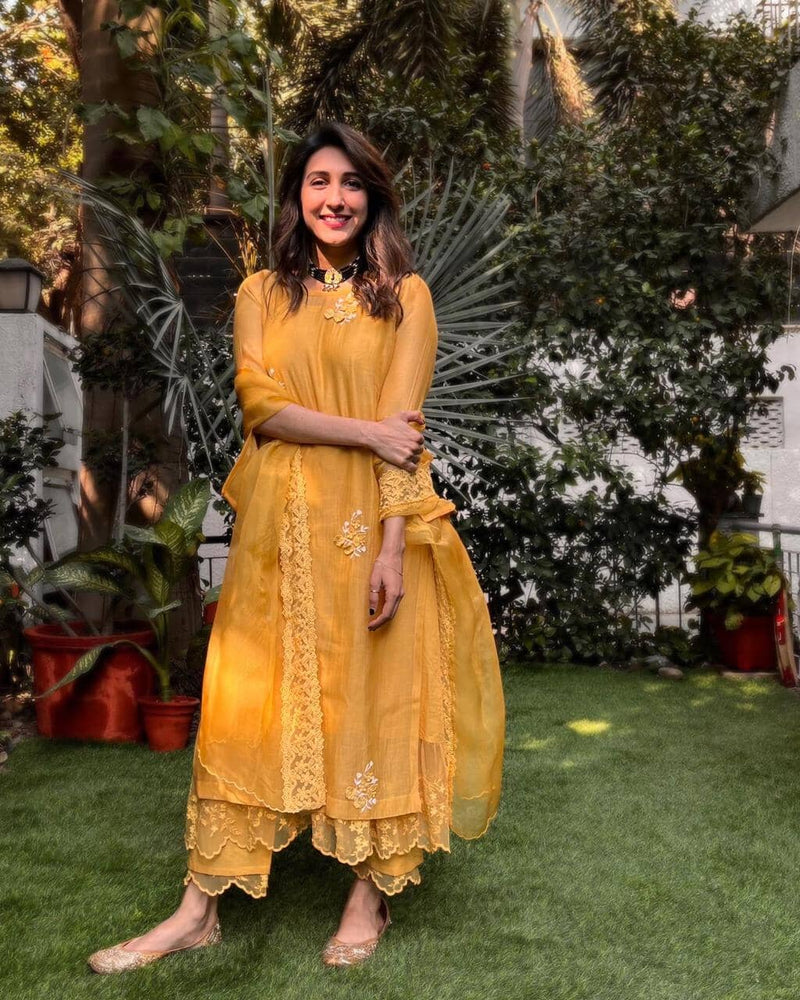 UNDER THE NEEM- pale yellow( set of 3 ) Naaz By Noor 