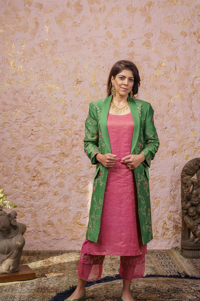 Vintage Green Jacket With Kurta Set - Naaz By Noor