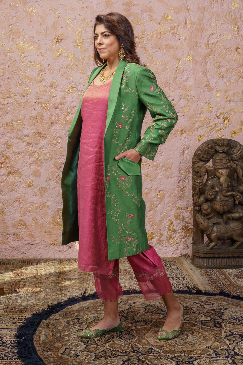 Vintage Green Jacket With Kurta Set - Naaz By Noor