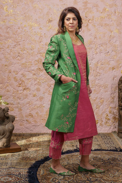 Vintage Green Jacket With Kurta Set - Naaz By Noor
