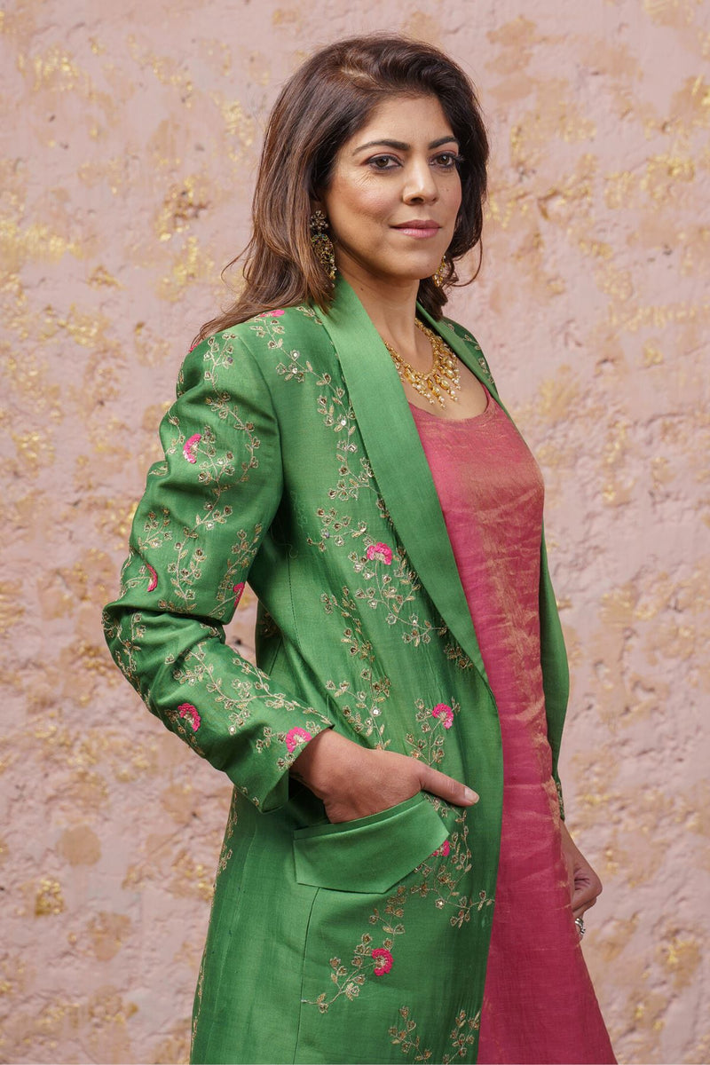 Vintage Green Jacket With Kurta Set - Naaz By Noor