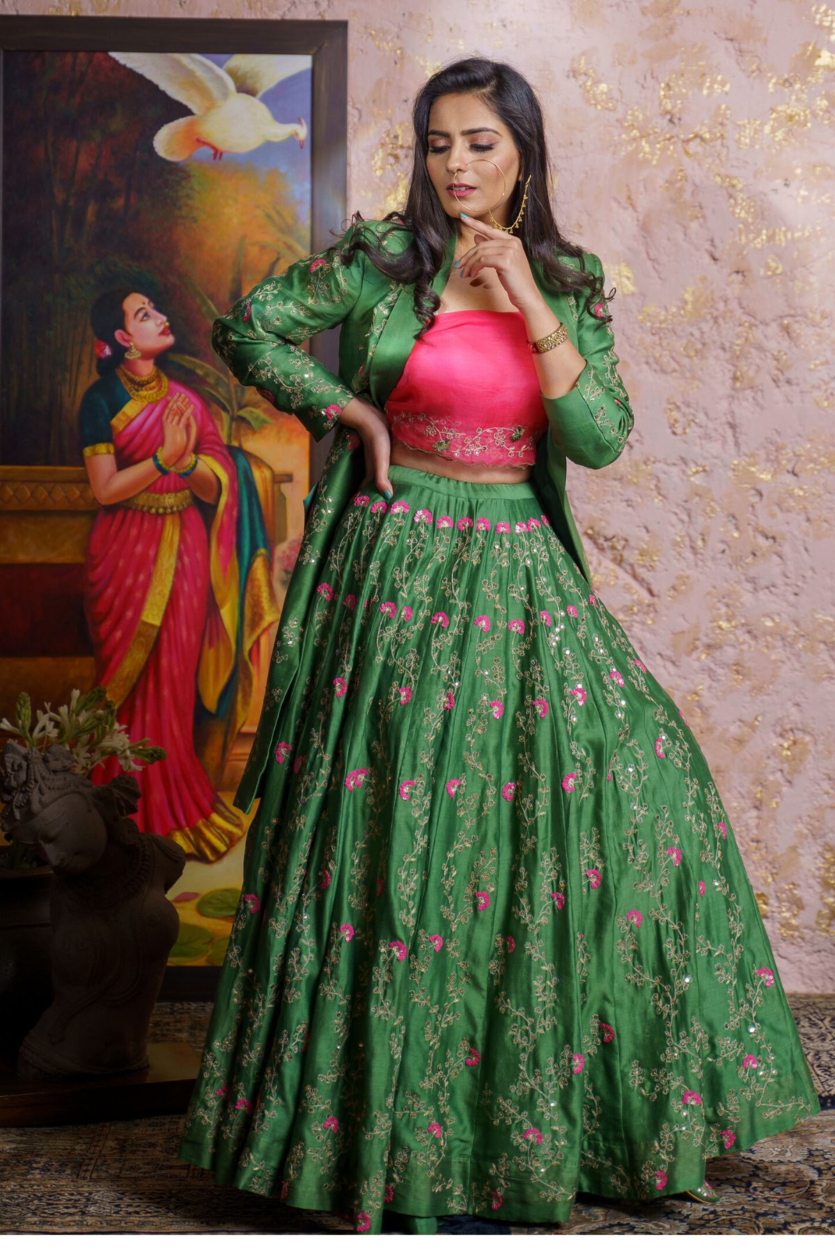 Vintage Green Lehenga Set With Dupatta - Naaz By Noor