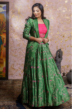 Vintage Green Lehenga Set With Dupatta - Naaz By Noor