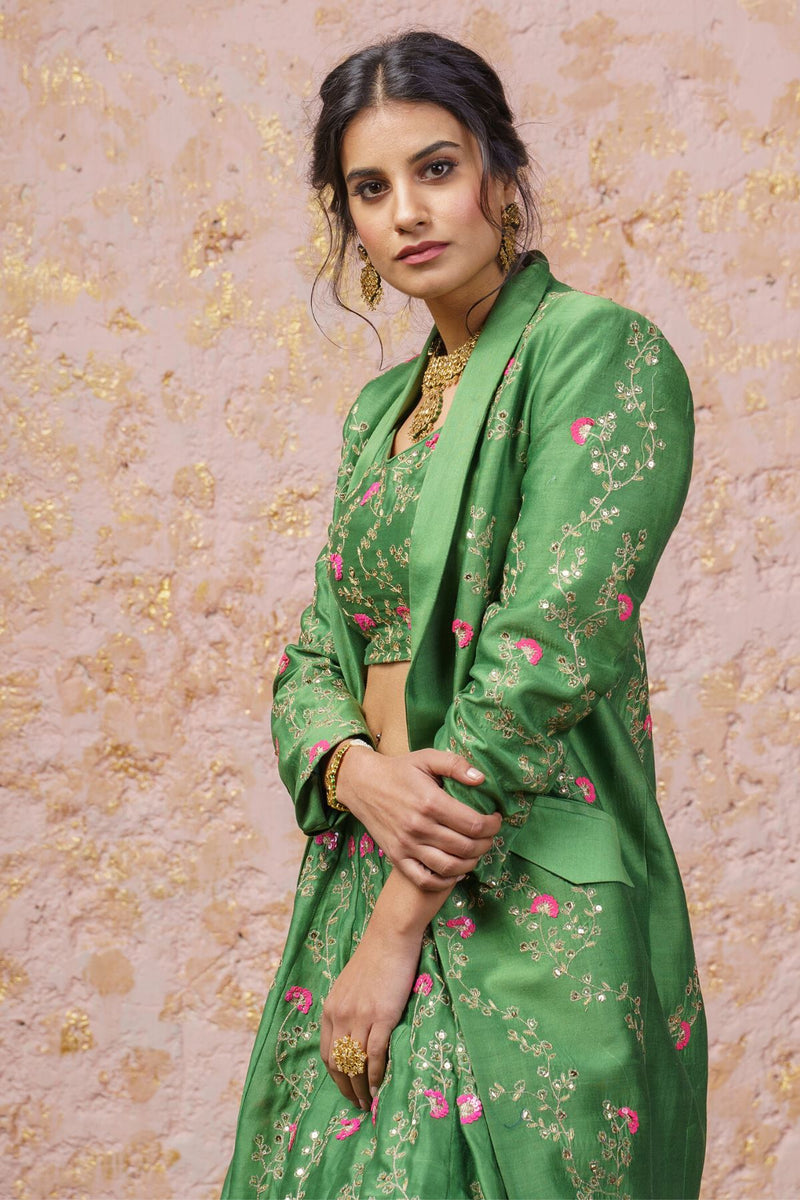 Vintage Green Lehenga Set With Jacket - Naaz By Noor
