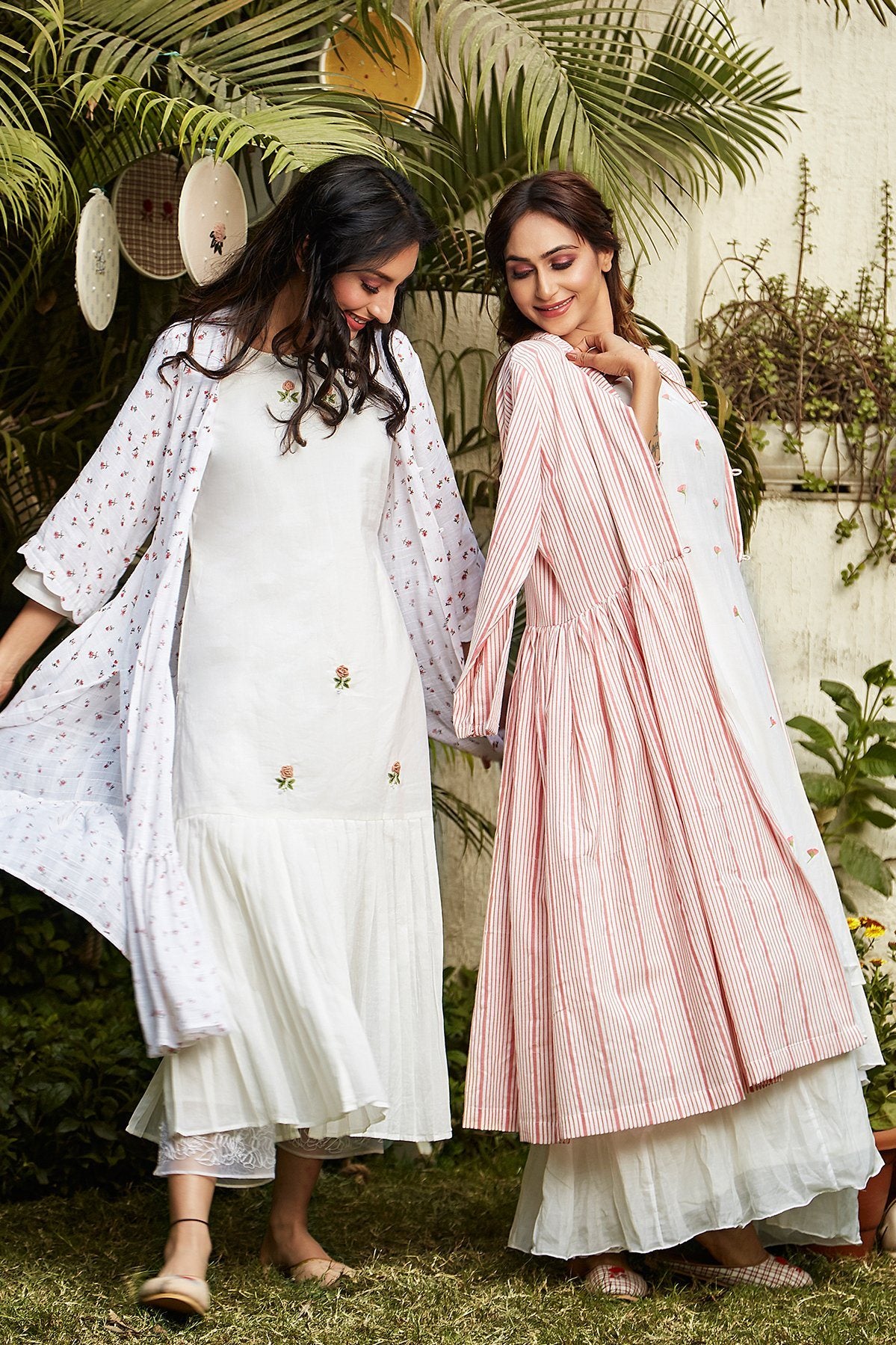 White Kurta With Pink Cape - Naaz By Noor