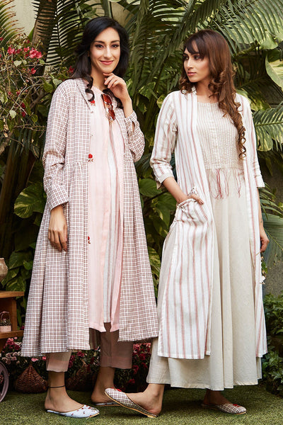 White Printed Cape With Dress - Naaz By Noor