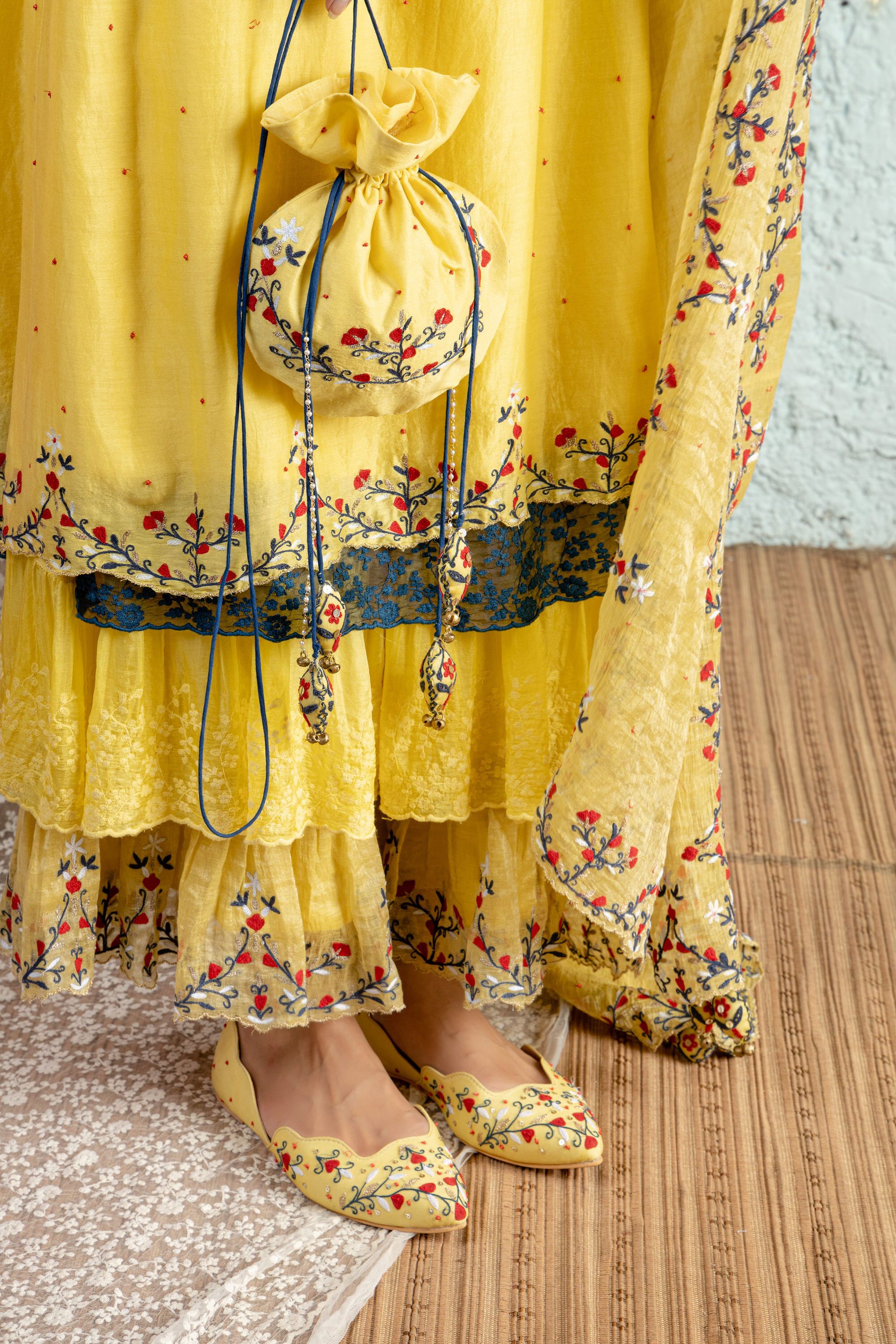 Yellow A-Line Kurta With Sharara And Dupatta - Naaz By Noor