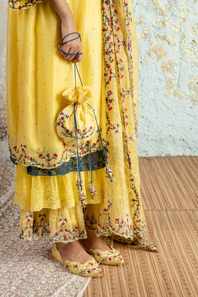 Yellow A-Line Kurta With Sharara And Dupatta - Naaz By Noor