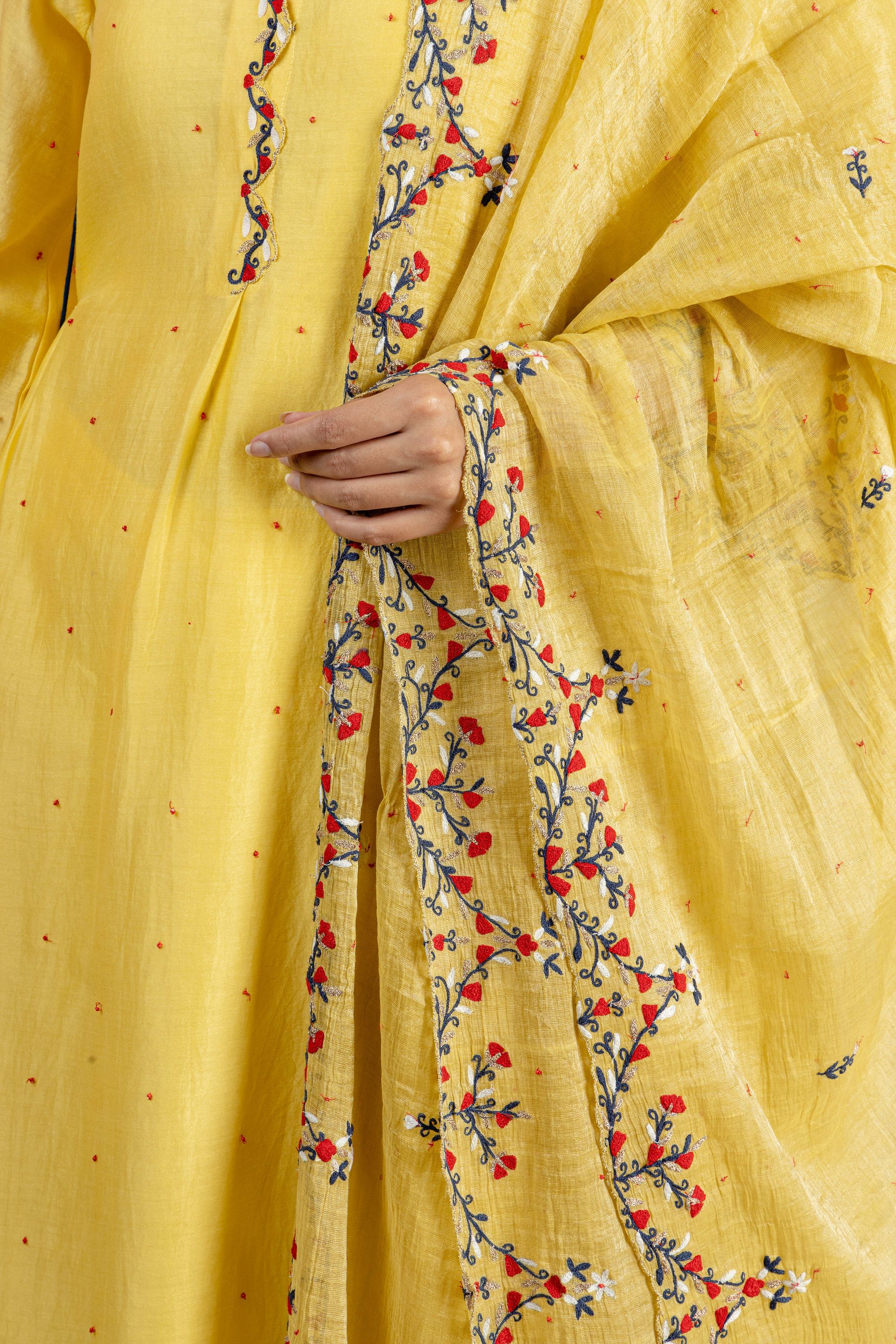 Yellow A-Line Kurta With Sharara And Dupatta - Naaz By Noor