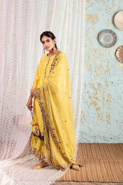 Yellow A-Line Kurta With Sharara And Dupatta - Naaz By Noor