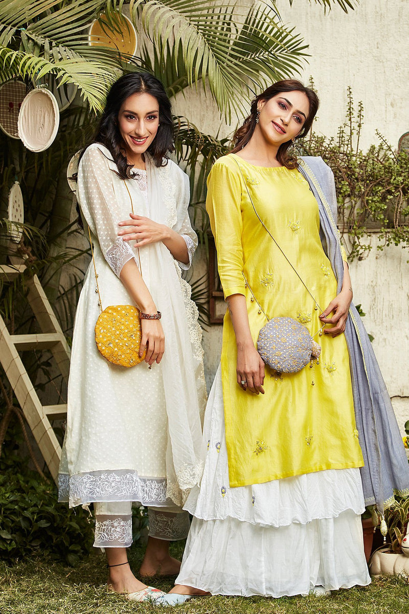 Yellow A-Line Suit with Sharara - Naaz By Noor