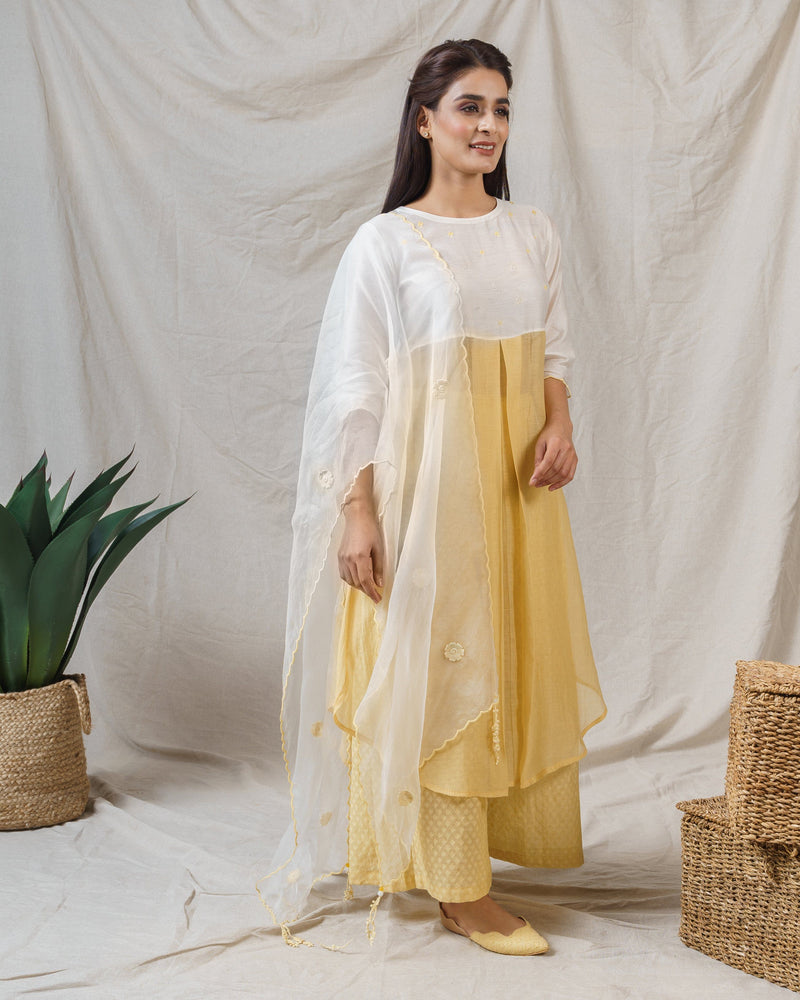 Yellow iris and  pearl white ensemble ( with dupatta ) - Naaz By Noor