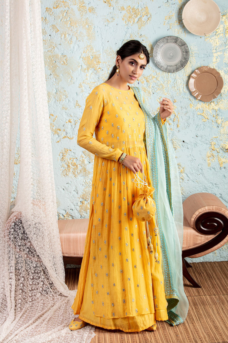 Yellow Kurta With Sharara And Dupatta - Naaz By Noor