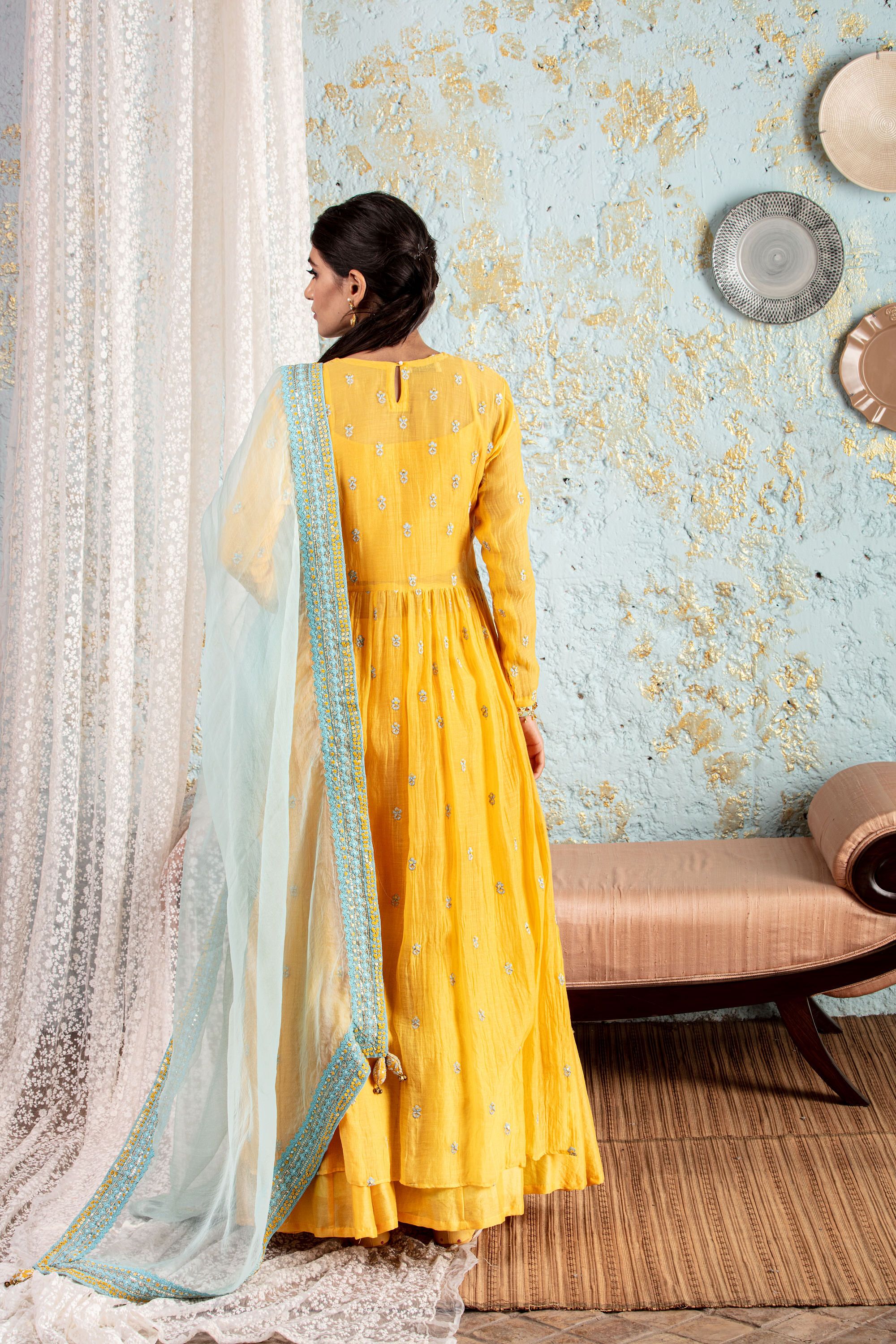 Yellow Kurta With Sharara And Dupatta - Naaz By Noor
