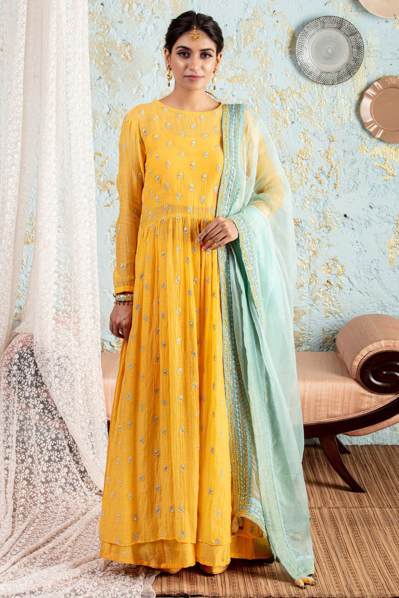 Yellow Kurta With Sharara And Dupatta - Naaz By Noor